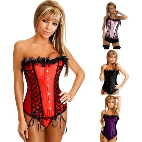 Adjustable Straps Women Corset and Bustiers Sexy Overbust Corset Underbust Plus Size Lace Up Waist Trainer Corset Black Red Pink