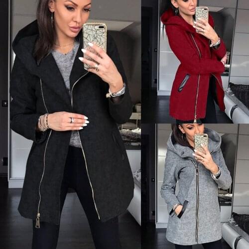 Spring Women Jacket 2021 Fashion Autumn Winter Red Grey Black Hooded Sweatshirt Zipper Hoodies Coat Female