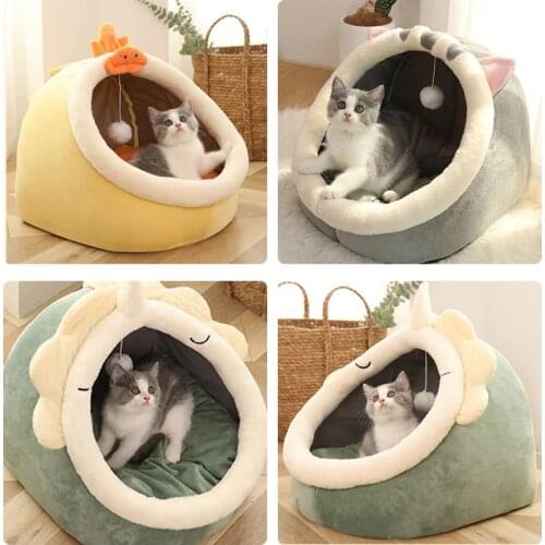 Sweet Cat Bed Warm Pet Basket Cozy Kitten Lounger Cushion Cat House Tent Very Soft Small Dog Mat Bag For Washable Cave Cats Beds