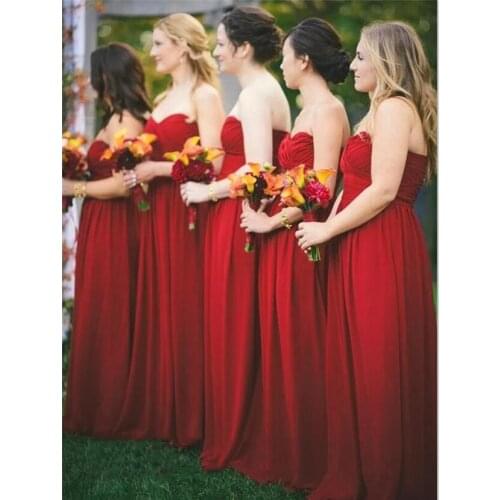 Mrs win Bridesmaid Dress Red Chiffon Elegant Sweetheart Sleeveless Wedding Party Gowns HR243 A Line Plus Size Vestido Madrinha