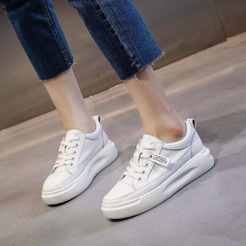 Large Size Autumn Winter New Womens Shoes Leather Light Platform White Shoes Spring Breathable Sports Ladies Flat Casual Shoes