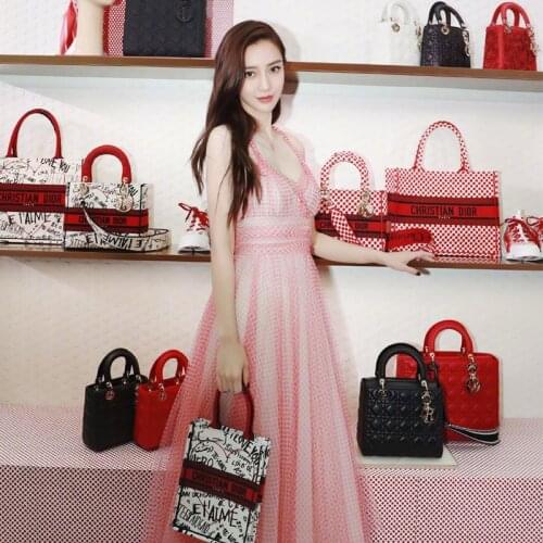 2021 New star Yang Ying baby waist pink suspender Polka Dot Dress temperament evening dress Elastic waistline