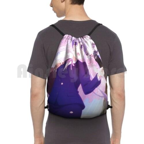 New Game-Aoba Backpack Drawstring Bag Riding Climbing Gym Bag New Game New Game Anime Pink Hair Purple Hair Purple Eyes