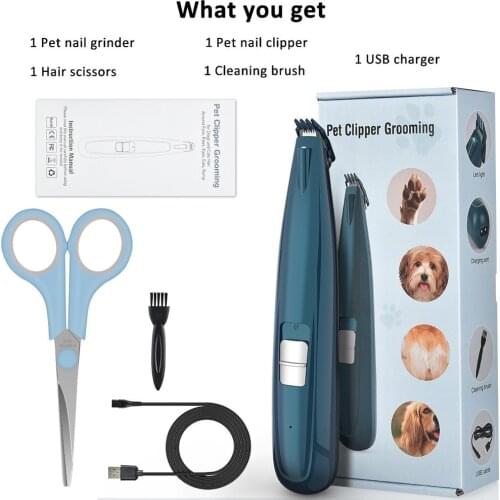 Pet Paw Hair Clippers with Led Light Professional Dog Hair Trimmers Grooming Kit Low Noise USB Rechargeable Electric Clipper