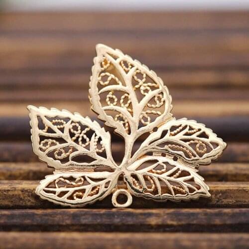 20pcs Brass Casted Filigree Maple Leaf Pendant Connector Charms Quality Women Hanging Dangle Tassel Earrings Jewelry Accessories