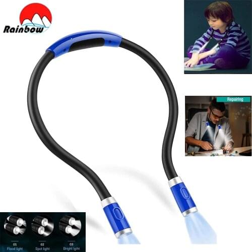 Portable Neck Book Light With 4 LED Reading Lamp USB Rechargeable Head Light 3 Modes Flexible Camping Light Head Torch For Read