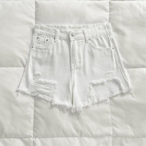 Casual Cool Summer Short Jeans Women Mid Waists Shorts For Female Fashion Sexy Girl White Hole Short Jeans For Ladies