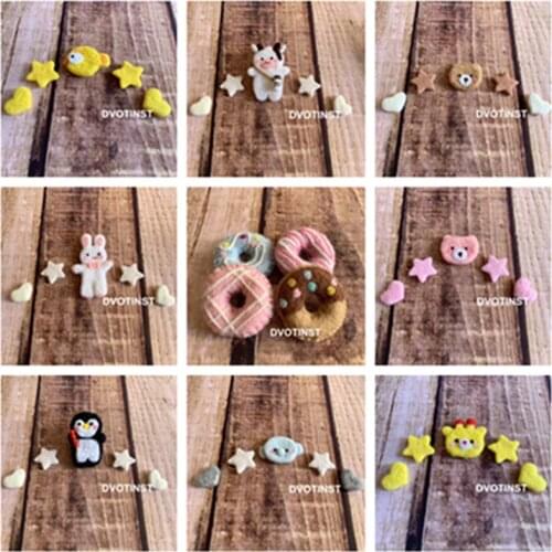 Dvotinst Newborn Baby Photography Props Creative Props Handmade Wool Mini Donuts Cute Animals Stars Heart Studio Photo Props