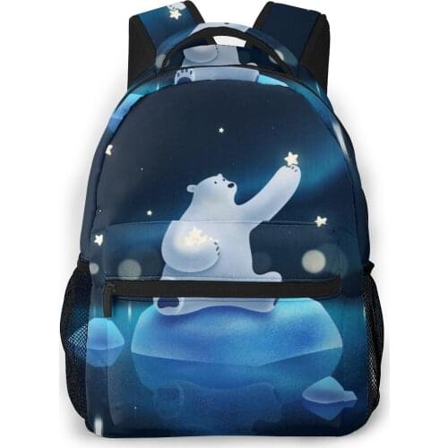 Backpack Casual Travel Bag White Bear Star Ice School Bag Fashion Shoulder Bag For Teenage Girl Bagpack