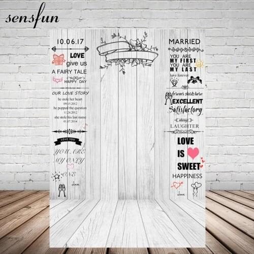 Sensfun Wedding Wood Backdrops Blackboard for Photo Studio Wedding Background Photography Custom Size Name Fotostudio Photocall
