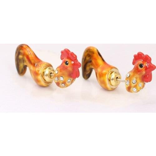 Chic Enamel Glaze Chicken Earrings For Women Fashion Jewelry Rhinestone Copper Accessories Simple Cute