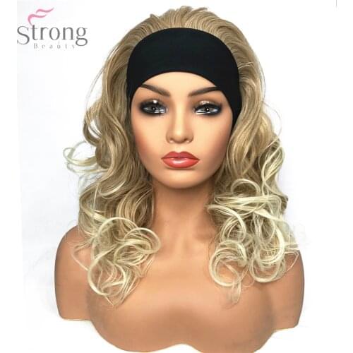 StrongBeauty Womens Headband Wig Synthetic 3/4 Hair Blonde Long Curly Natural Wigs Capless