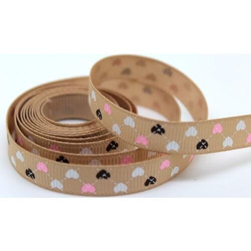 3/8"10mm High Quality Grosgrain Ribbon Printed Heart For Cloth Bows Diy Material 20yds/roll
