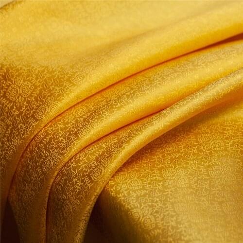 Jacquard floral pattern golden yellow pure silk fabric, sculpture, good luster, sewing for dress,skirt,jacket,craft by the yard