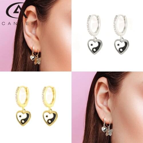 CANNER Luxury Love Heart Enamel Pendant Circle Earrings for Women 925 Dripping Oil Huggie Hoop Earring Jewelry orecchini donna