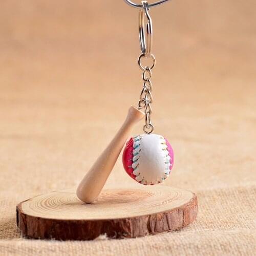 1PC Mini Three-piece Baseball glove wooden bat keychain sports Car Decoration Gift For Man Women Metal Craft MY 004