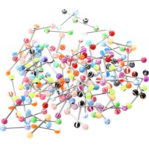 100X 316L STEEL MULTICOLOR BARBELL TONGUE PIERCING