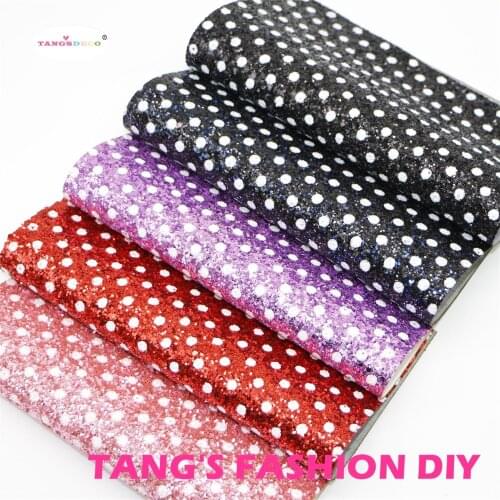 15pcs--20x22cm DIY Hair Bow Material CHUNKY GLITTER With White Dots PU Synthetic Faux Leathers