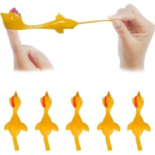 5Pcs/Pack Angry Chicken Toys Scream Chicken Sticky Funny Finger Catapult Safe Elastic TPR Kids Stretchy Toys Shoot Flying Game