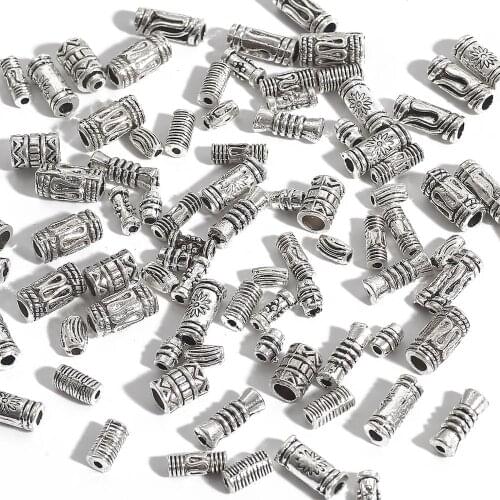 50/100pcs 5-12mm Antique Silver Color Column Tube Spacer Metal Beads For Bracelet Necklace Jewelry Making DIY Findings