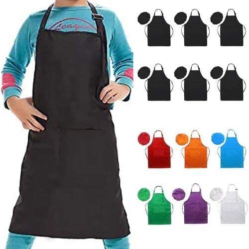 6Pcs Kids Chef Hat Apron Set Art Painting Cooking Baking Pretend Play Costume Pocket Kindergarten Kitchen for Party Protect