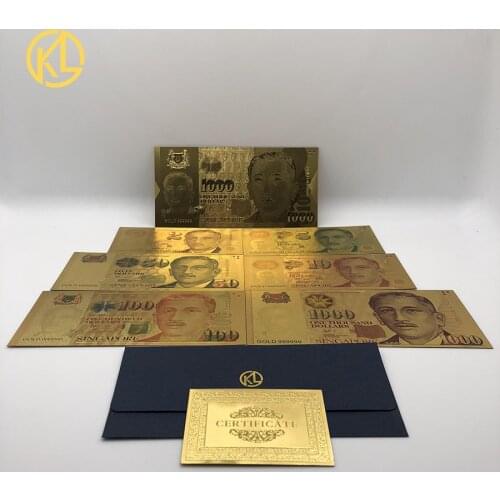 Singapore Dollar Set 2 5 10 50 100 1000 Gold 99999 Banknote Note for game playing money or Collection Decoration Birthday Gifts
