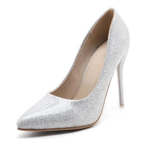 Big Size 11 12 13 14 15 ladies high heels women shoes woman pumps High-heeled single shoes with pointed shallow sequins