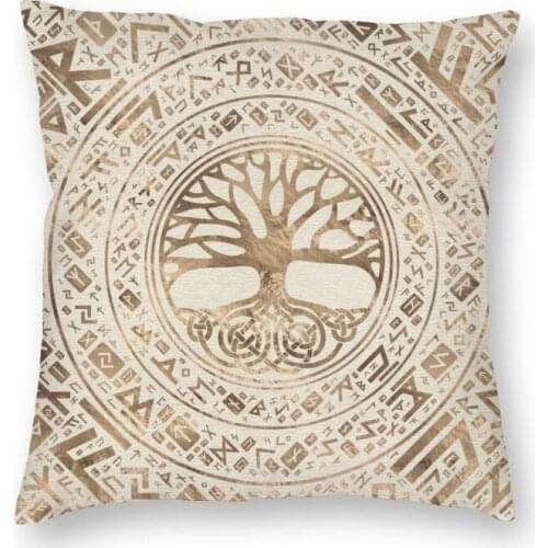 Tree Of Life Yggdrasil Runic Pattern Cushion Cover Vikings Floor Pillow Case for Living Room Cool Pillowcase Home Decoration
