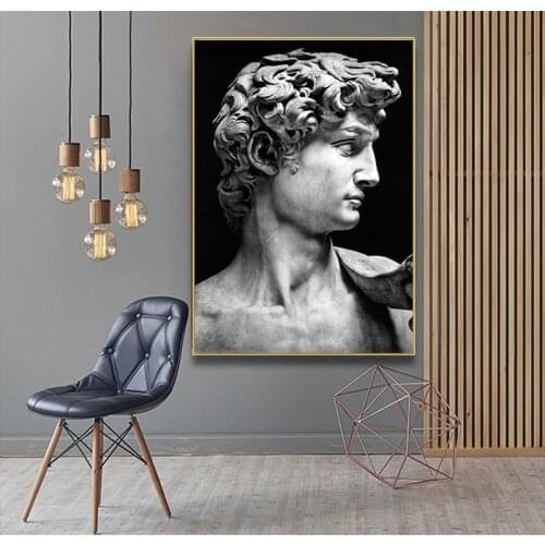 Black and White David Head Sculpture Posters and Prints Oil Canvas Painting Wall Art Pictures Cuadros for Living Room No Frame