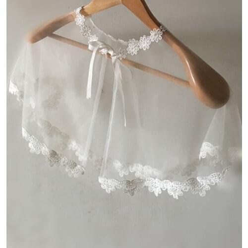 Kids Girls Red Beige Wraps Lace Chiffon Children Bolero Short Wedding Jacket Summer Shawls Tulle Cape Cover Over the Shoulders