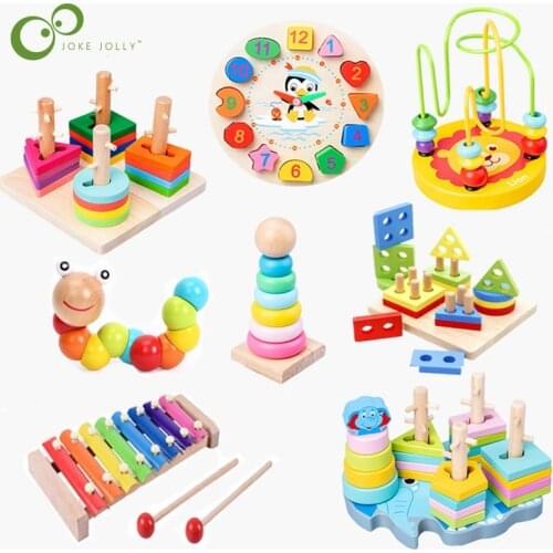 HOT SALE Baby Toys Colorful Wooden Blocks Baby Music Rattles Graphic Cognition Early Educational Toys For Kids 0-12 Months ZXH
