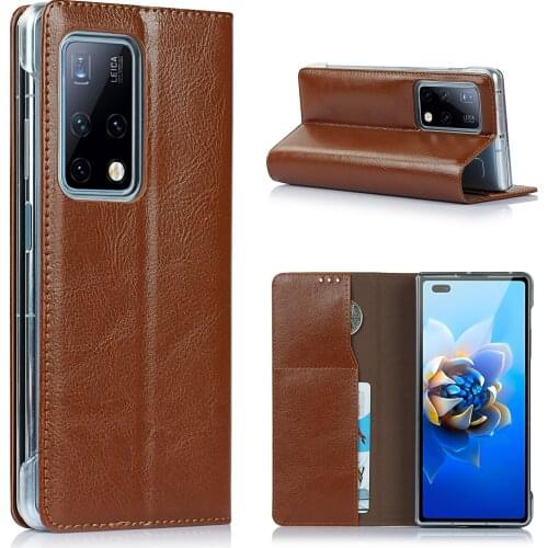For Huawei Mate X2 5G Cover Classic First layer cowhide Genuine Leather Flip Phone Case for Huawei Mate X2 Fold Case Phone Shell