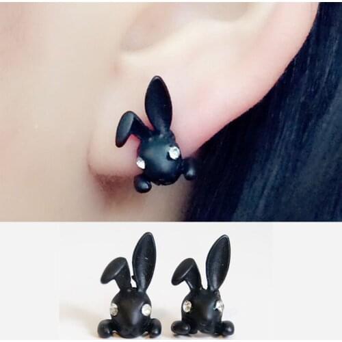 IVYYE 3D black rabbit Fashion Anime Cartoon Earring Cute Animal Stud Earrings For Women Girls Kids Jewelry XMAS New Gifts
