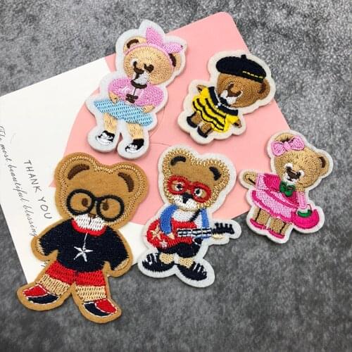 JOD Small Cute Bear Iron on Patches for Clothing Decorative Stickers Clothes Patch Embroidery Applique Children Badges Fabric