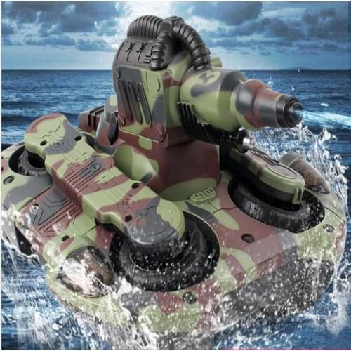 Remote Control Amphibious Deformation Tank Boat Sprinkler Road Battle Four-Wheel Drive Charge Launch Childrens Toy Gift