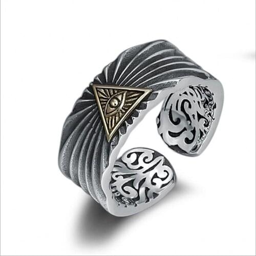 New 100% real S925 sterling silver jewelry creative eye of God adjustable ring for man trendy personality Thai silver man rings