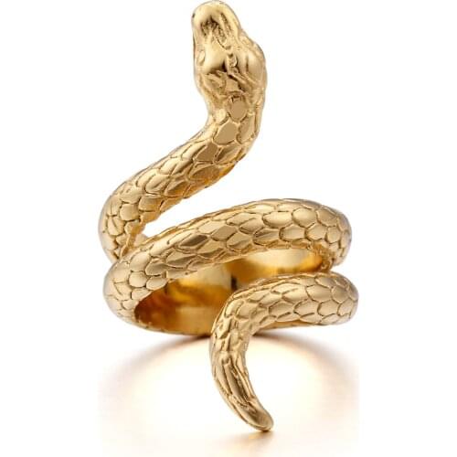 New Retro Animal Snake Ring Gold Stainless Steel Ring Punk Mens Women Jewelry Lovers Gift