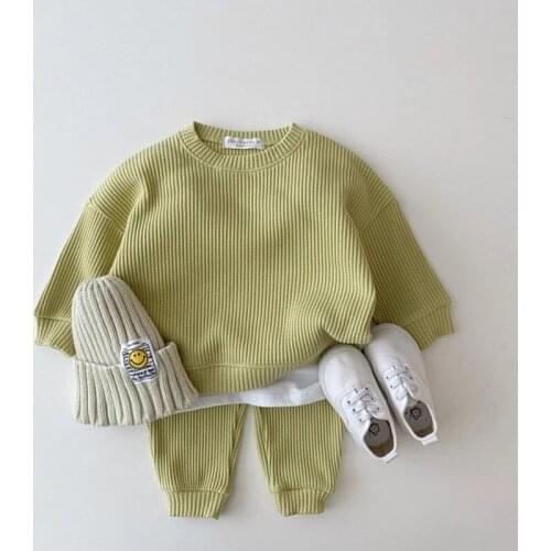 Korean Baby Cotton Kintting Clothing Sets Kids Boys Girls Spring Autumn Loose Tracksuit Pullovers Tops+Pants 2PCS Sets Clothes