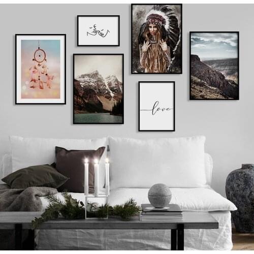 Native Indian Mountain Nature Scenery Decor Picture Minimalist Love Nordic Poster Canvas Wall Art Print Painting For Living Room