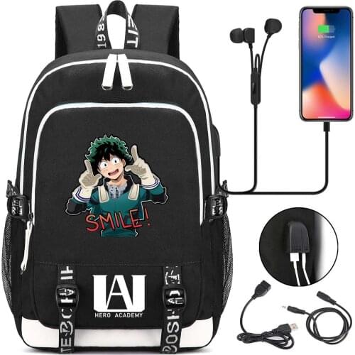 Fashion Anime Backpack My Hero Academia Deku USB Backpacks Boy Girl Book School Bag Women Teenagers Men Laptop Travel Bags