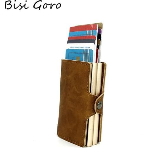 Bisi Goro Men Luxury Business Wallet Metal Double Box Credit Card Antitheft CardBag CardHolder Blocking Brand Black Magic Wallet