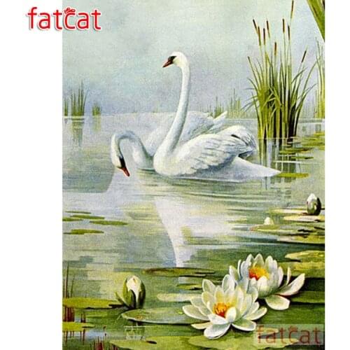 FATCAT 5d diy diamond painting Lotus pond white goose full square round drill diamond embroidery sale home decoration AE2234