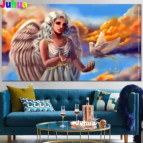Anime wing Girl Diamond Painting Set Diamond Mosaic Cuadros Wall Art Angel Pigeon Pictures For Living Room Home Decoration