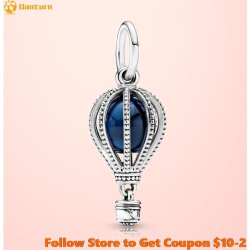 New 925 Sterling Silver Beads Blue Hot Air Balloon Pendant Charms fit Original Pandora Bracelets Women DIY Jewelry