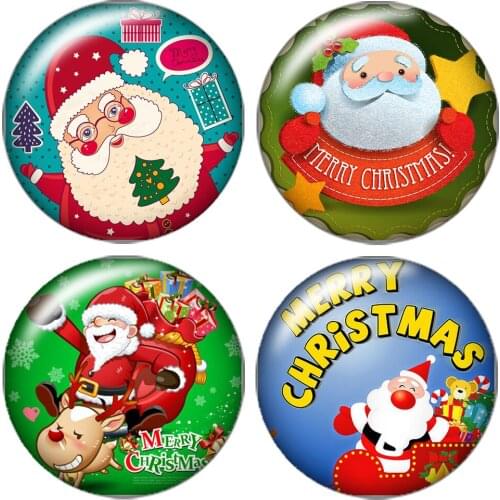 Merry christmas Santa Claus 10pcs mixed 12mm/16mm/18mm/25mm Round photo glass cabochon demo flat back Making findings ZB0432