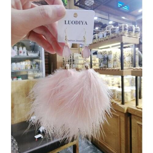 Natural Feather Tassel Pink Quartz Stone Drop Earrings For Women Fashion Jewelry