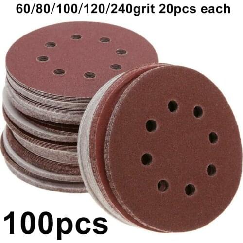 100pcs Round Sandpaper 5 Inch 125mm Hook And Loop 8 Hole Disk Buffing Sheets Sander Sanding Discs Polishing Pads Abrasive Tool