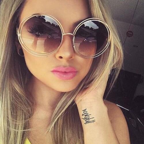 Vintage Round Big Size Oversized lens Mirror Sunglasses Women Brand Designer Metal Frame Lady Sun Glasses