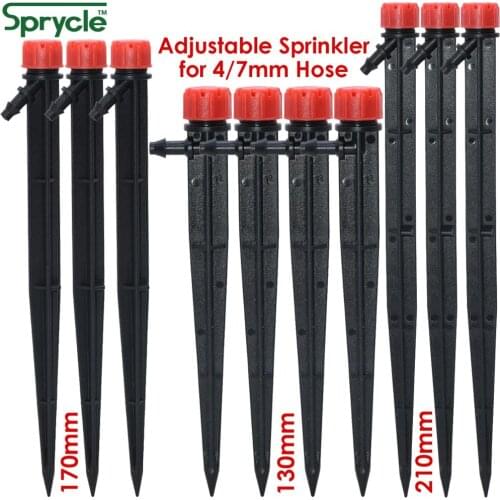 SPRYCLE 13/17/21cm Micro Drip Irrigation Adjustable Nozzles Sprinkler Emitter Stake Dripper Watering for 1/4'' 4/7mm Hose Garden