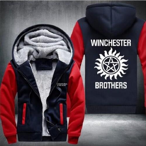 Supernatural Printed Hoodies Men Thicken Long Sleeve Mens Zipper Jacket Sweatshirt Winter Fleece Warm Streetwear Hoody Unisex